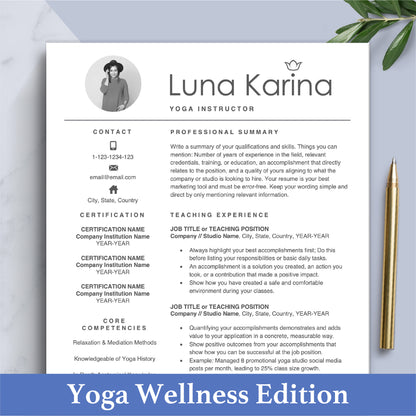 Yoga Resume Template, Yoga Instructor CV Template, Massage