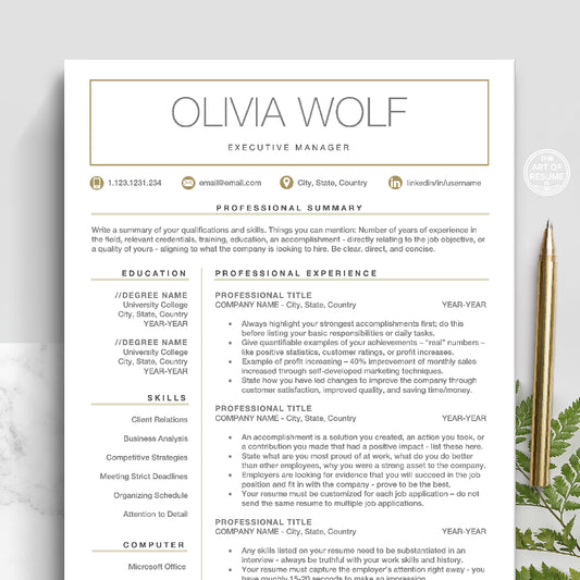 The Art of Resume Templates | Professional Resume CV Template | Curriculum Vitae for Apple Pages, Microsoft Word, Mac, PC, Chromebook, Tablet