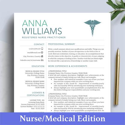 Plantilla de currículum de enfermera enfermera registrada | CV médico | Currículum vitae del estudiante de enfermería