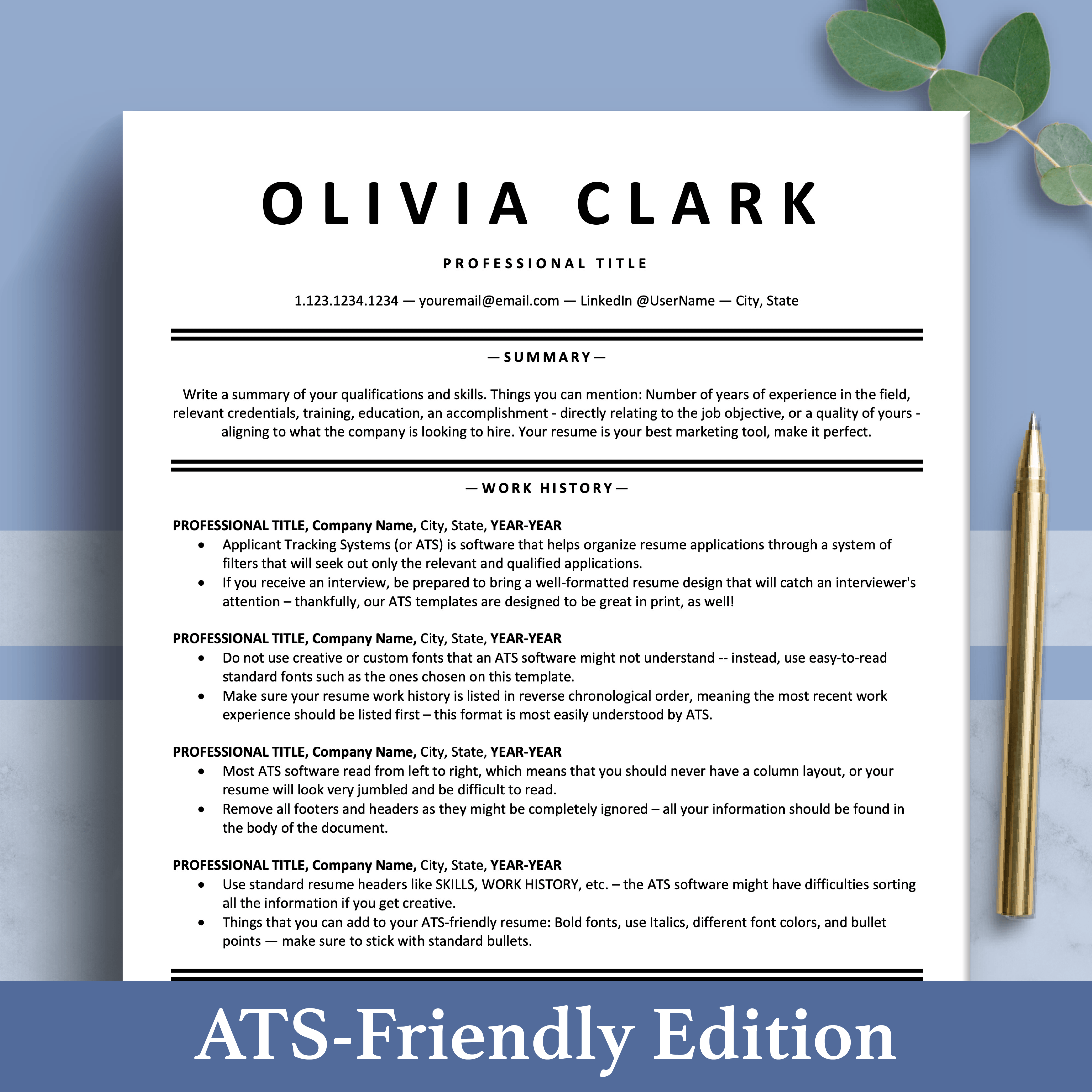 ATS Friendly Resume Template Bundle | Free Resume Writing Guide – The ...