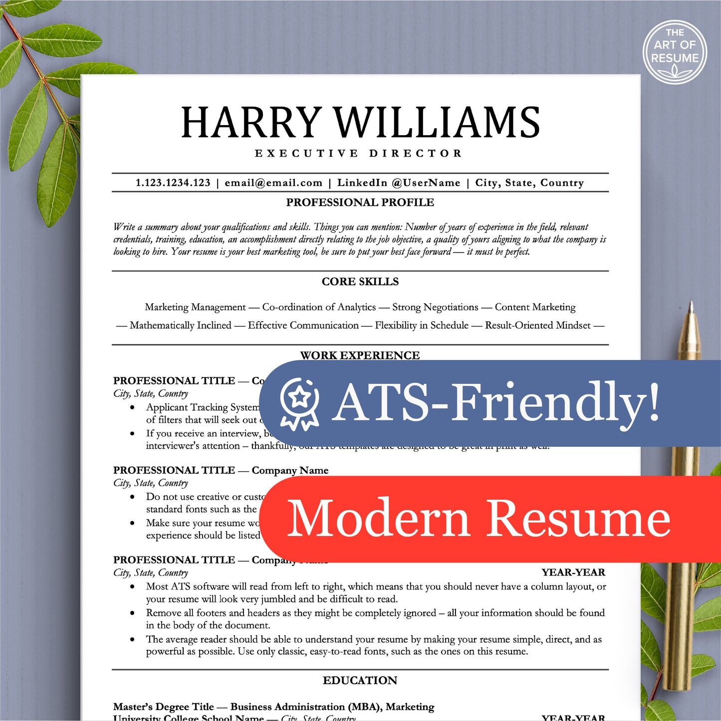 The Art of Resume Templates | Modern ATS-Friendly Professional Resume CV Design Template Bundle
