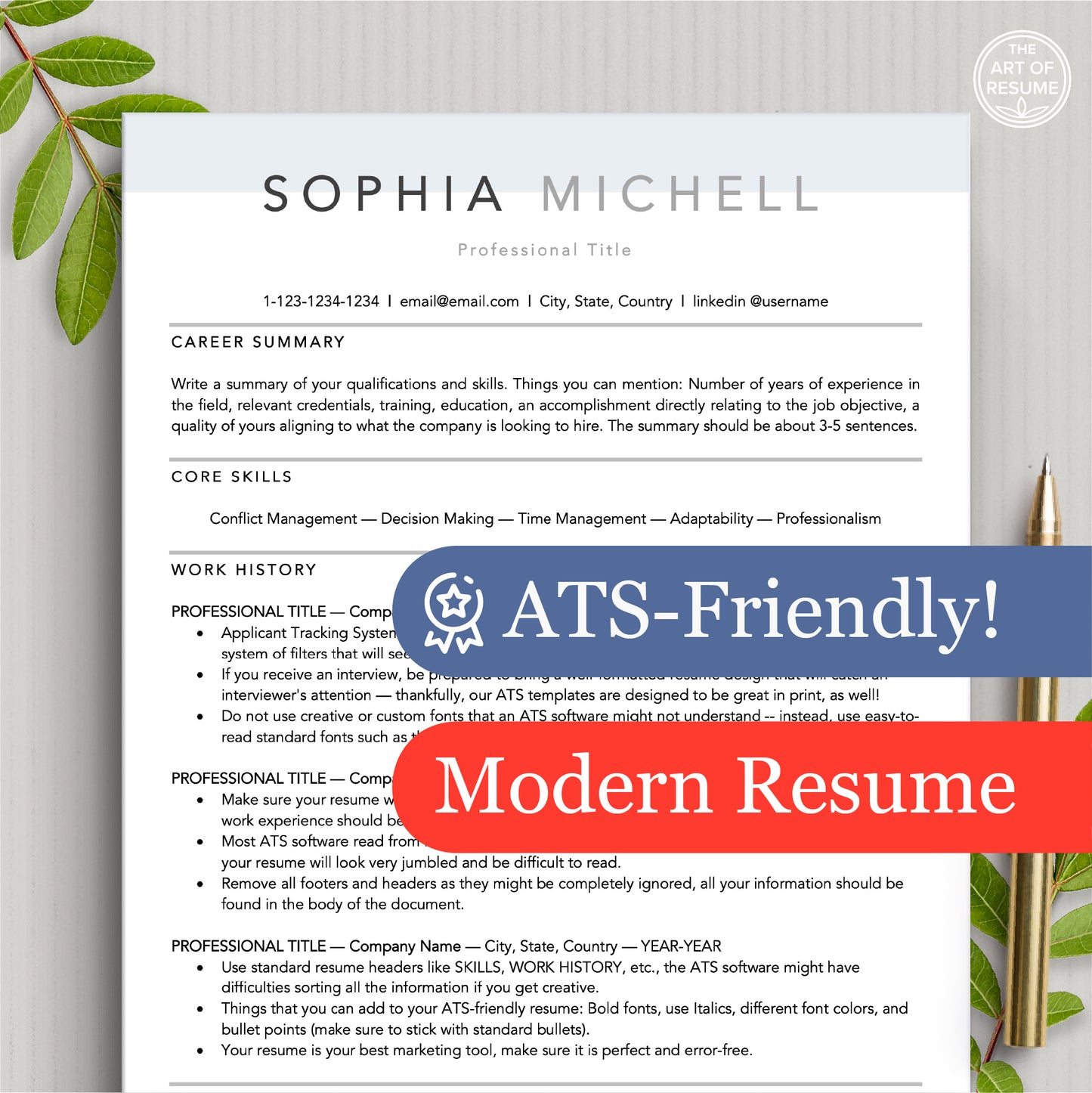 The Art of Resume Templates | Modern ATS-Friendly Professional Resume CV Design Template Bundle Free Download