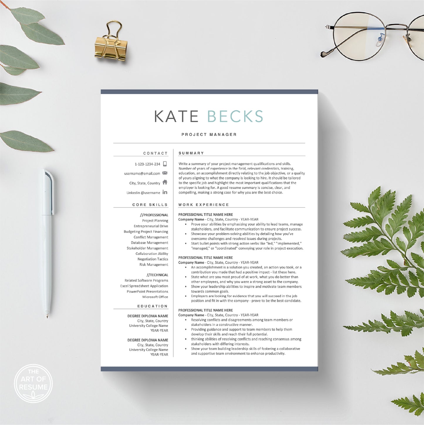 One page resume template design for The Art of Resume