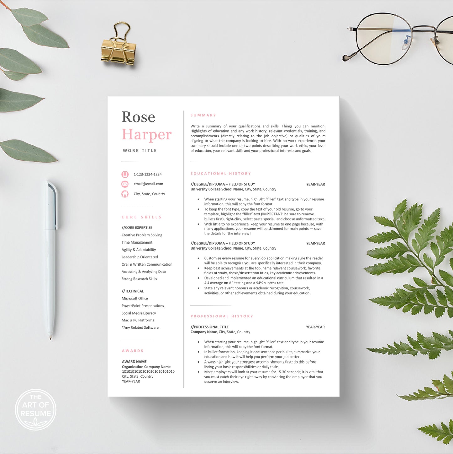 The Art of Resume Templates | Modern Pink Resume CV Design Template Bundle