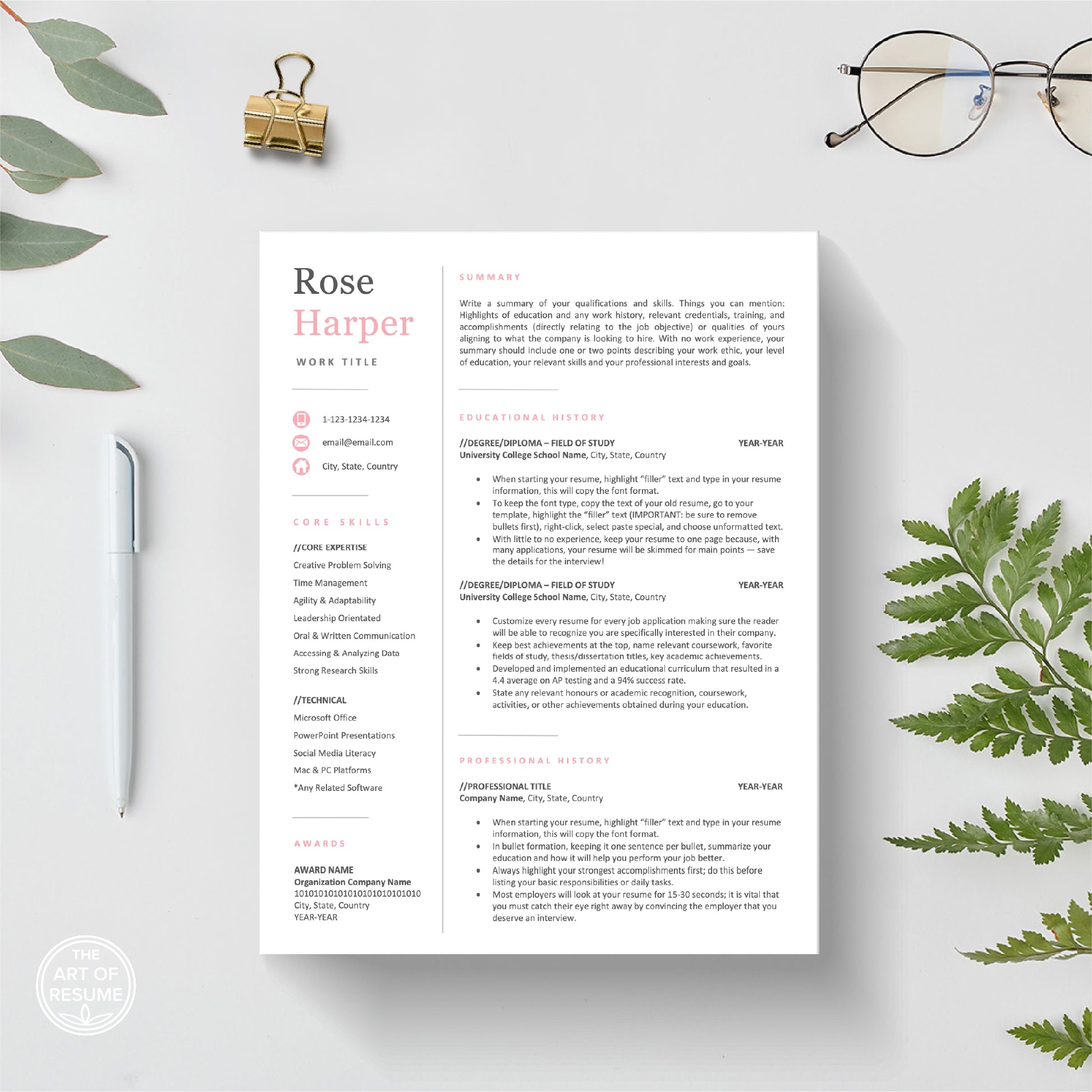 The Art of Resume Templates | Modern Pink Resume CV Design Template Bundle