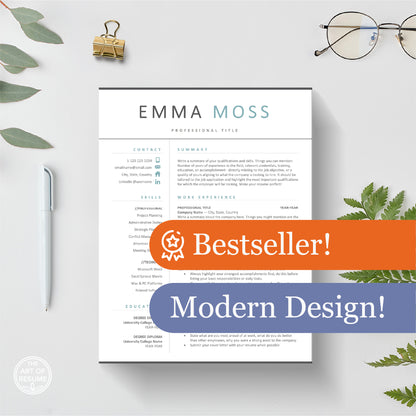 The Art of Resume Templates | Modern 1 Page format Simple Teal Blue Resume CV Design Template Bundle Free download