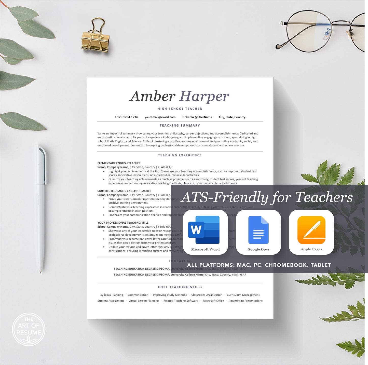 The Art of Resume Templates | ATS-Friendly Teacher Educator Resume CV Design Template Bundle
