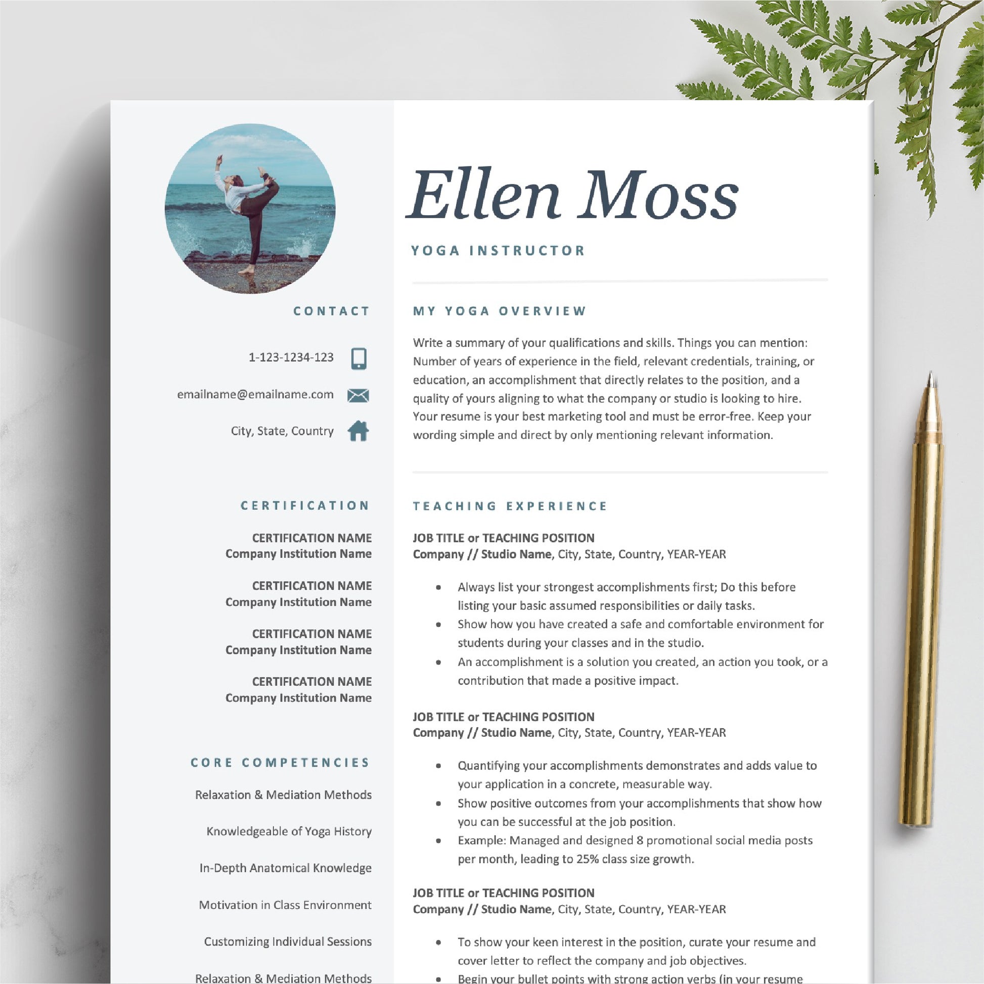 The Art of Resume Templates | Professional Yoga Teacher Resume CV Design Template Bundle