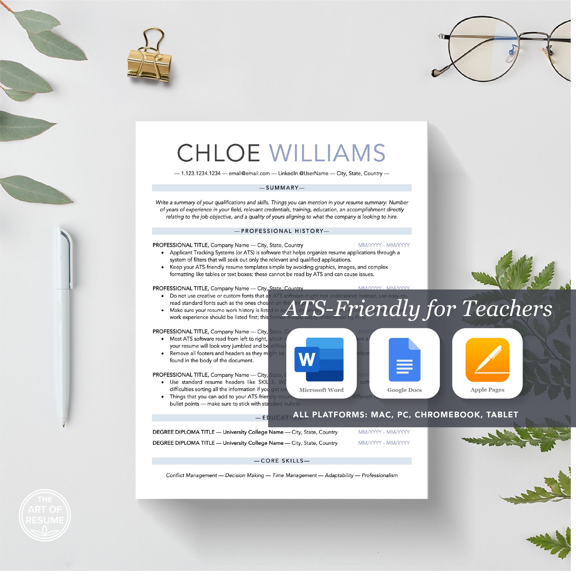 The Art of Resume Templates | ATS-Friendly Resume CV Design Template Bundle
