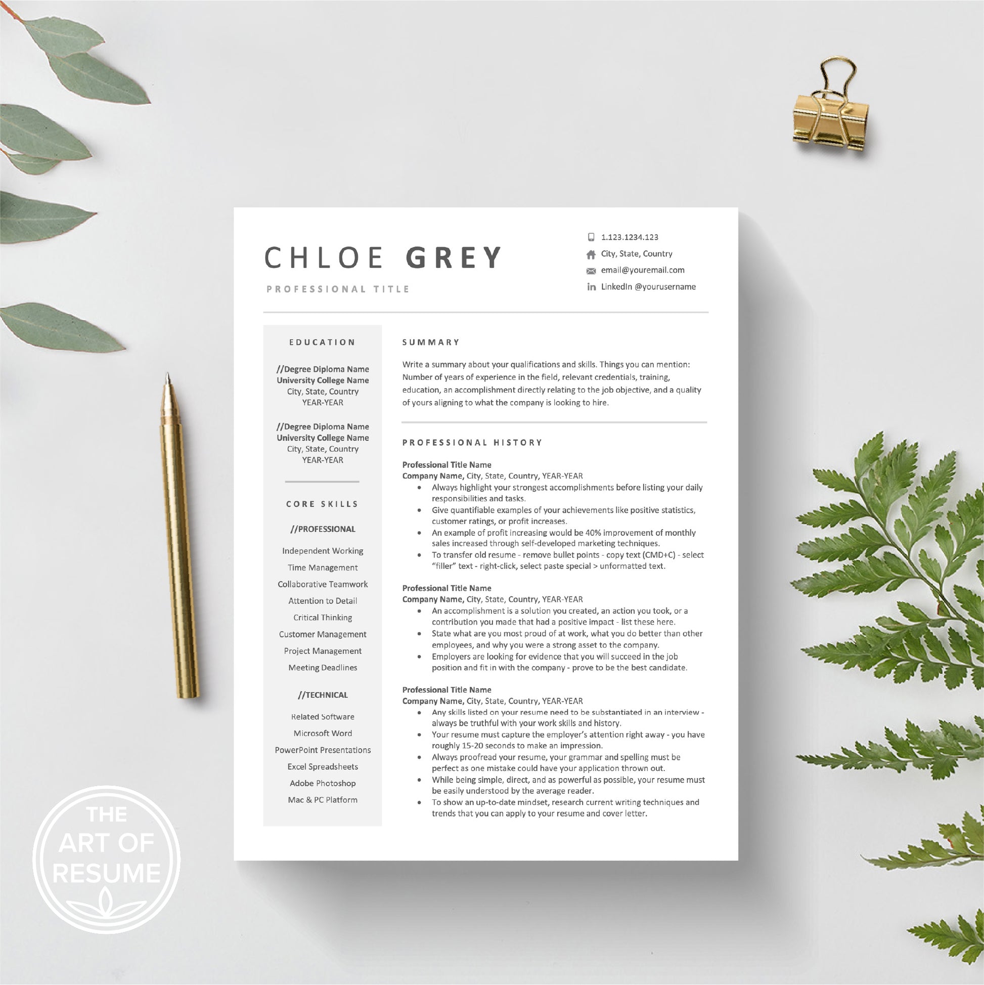 The Art of Resume | Professional Minimalist Resume CV Template Design Bundle