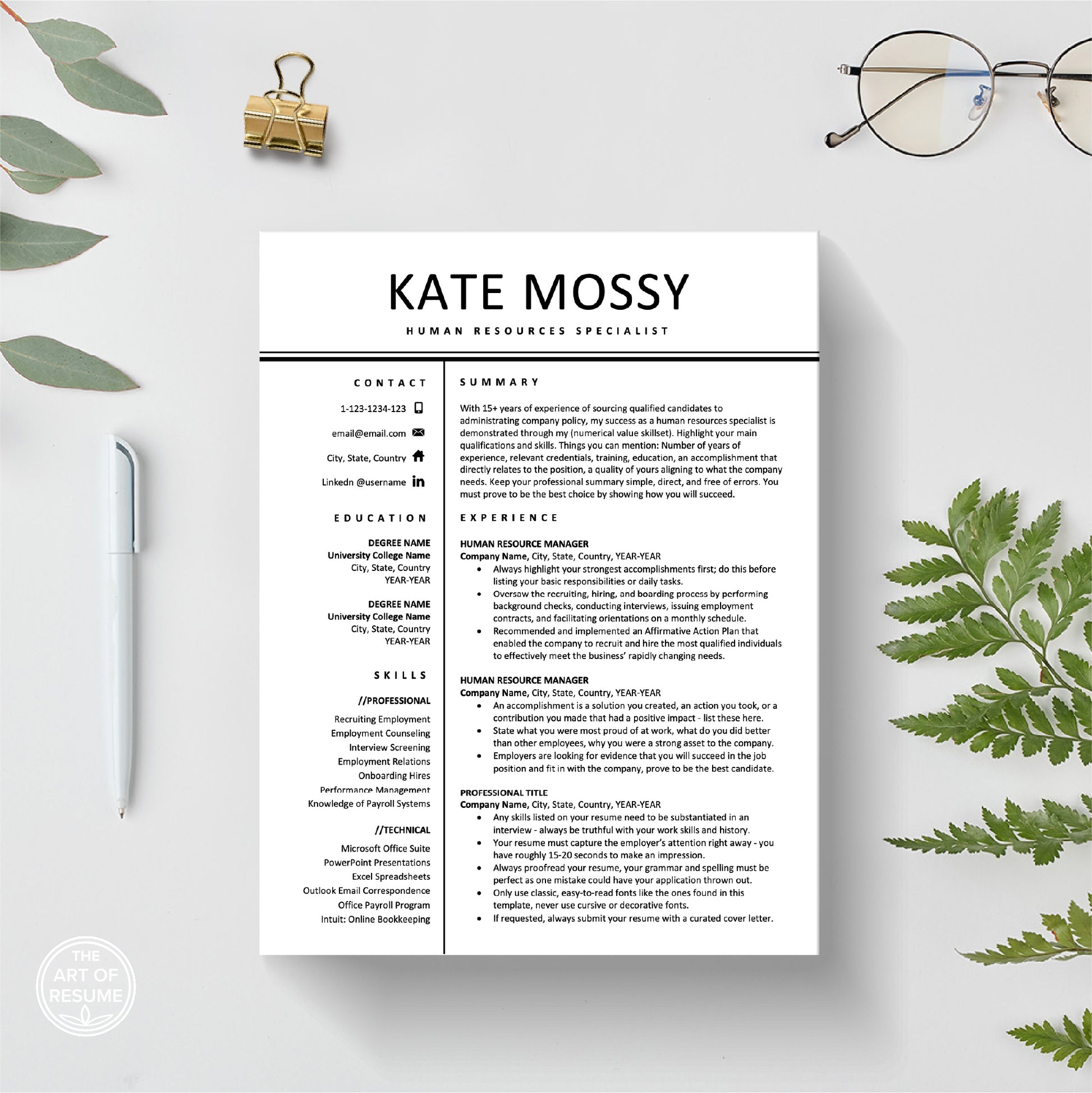 The Art of Resume Templates | Professional HR Human Resources Resume CV Design Template Bundle