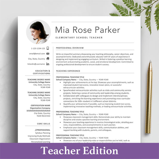 Teacher resume template with photo