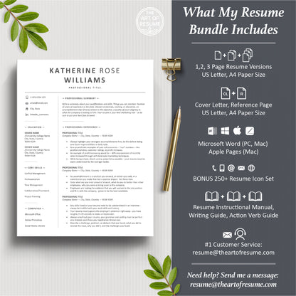 The Art of Resume Templates | Professional Modern Simple Resume CV Template Maker 3, Cover Letter, Reference Page, Mac, PC, A4 Paper, US size, Microsoft Word. Apple Pages, Google Docs, Chromebook