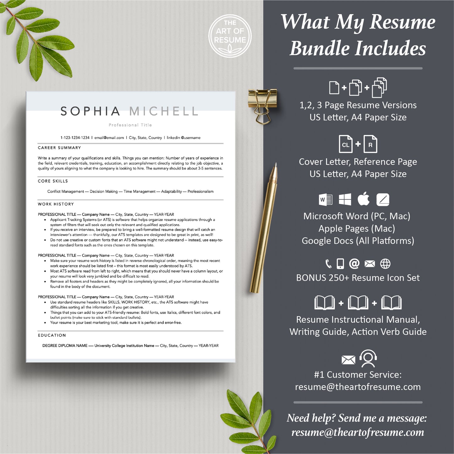 The Art of Resume Templates | Professional ATS-Compatible Resume CV Template Maker 3, Cover Letter, Reference Page, Mac, PC, A4 Paper, US size, Microsoft Word. Apple Pages, Google Docs, Chromebook
