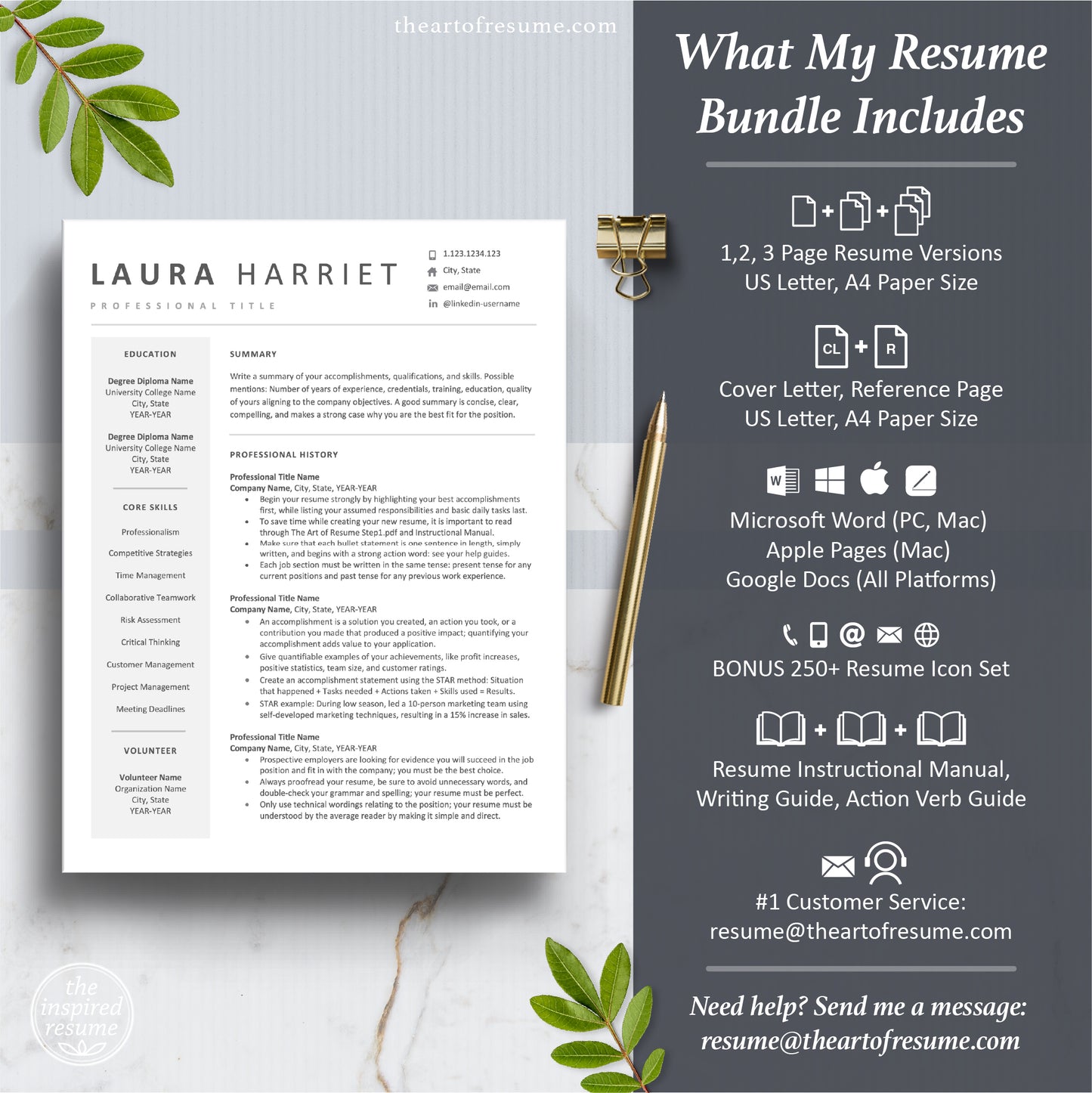 The Art of Resume Templates | Professional Modern Resume CV Template Maker 3, Cover Letter, Reference Page, Mac, PC, A4 Paper, US size, Microsoft Word. Apple Pages, Google Docs, Chromebook | Curriculum Vitae download maker