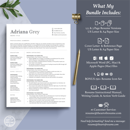 The Art of Resume Templates | Professional Resume Template Maker Includes 3 Editable Resume Designs, Cover Letter, Reference Page, Mac, PC, A4 Paper, US size, Free Guide, The Art of Resume Writing, 250 Bonus Resume Icons