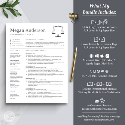 The Art of Resume Templates | Professional Legal Law Lawyer  Resume CV Template Includes 3 Editable Resume Templates, Cover Letter, Reference Page, Mac, PC, A4 Paper, US size, Free Guide, The Art of Resume Writing, 250 Bonus Resume Icons