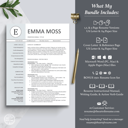 The Art of Resume Templates | Professional Blue Resume CV Template Includes 3 Editable Resume Templates, Cover Letter, Reference Page, Mac, PC, A4 Paper, US size, Free Guide, The Art of Resume Writing, 250 Bonus Resume Icons