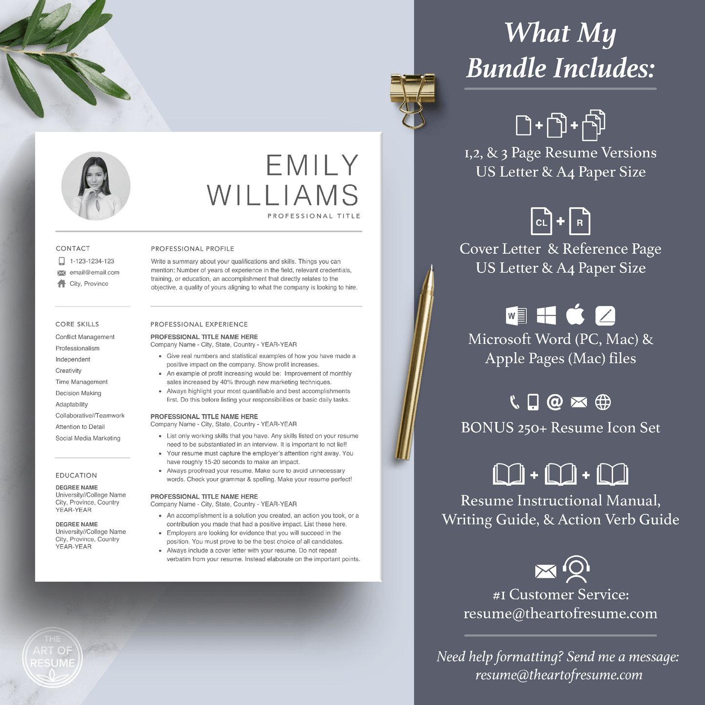 Resume Design with Photo | Executive Resume Design | Cover Letter - The Art of Resume