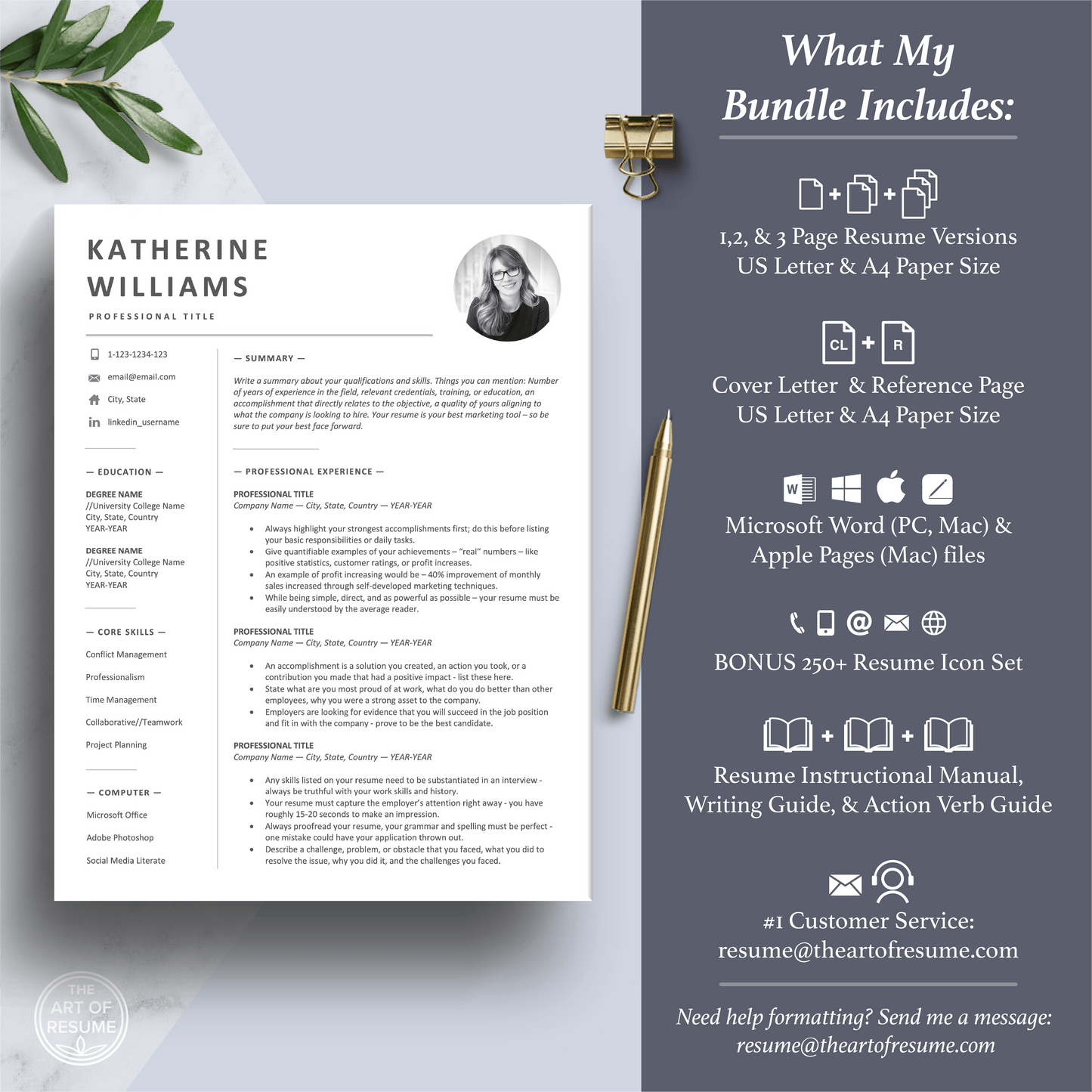 The Art of Resume | Professional Resume with Photo Template | What is included in bundle