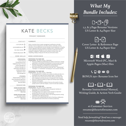 The Art of Resume Templates | Professional Resume CV Template Maker 3, Cover Letter, Reference Page, Mac, PC, A4 Paper, US size, Free Guide, The Art of Resume Writing, 250 Bonus Resume Icons