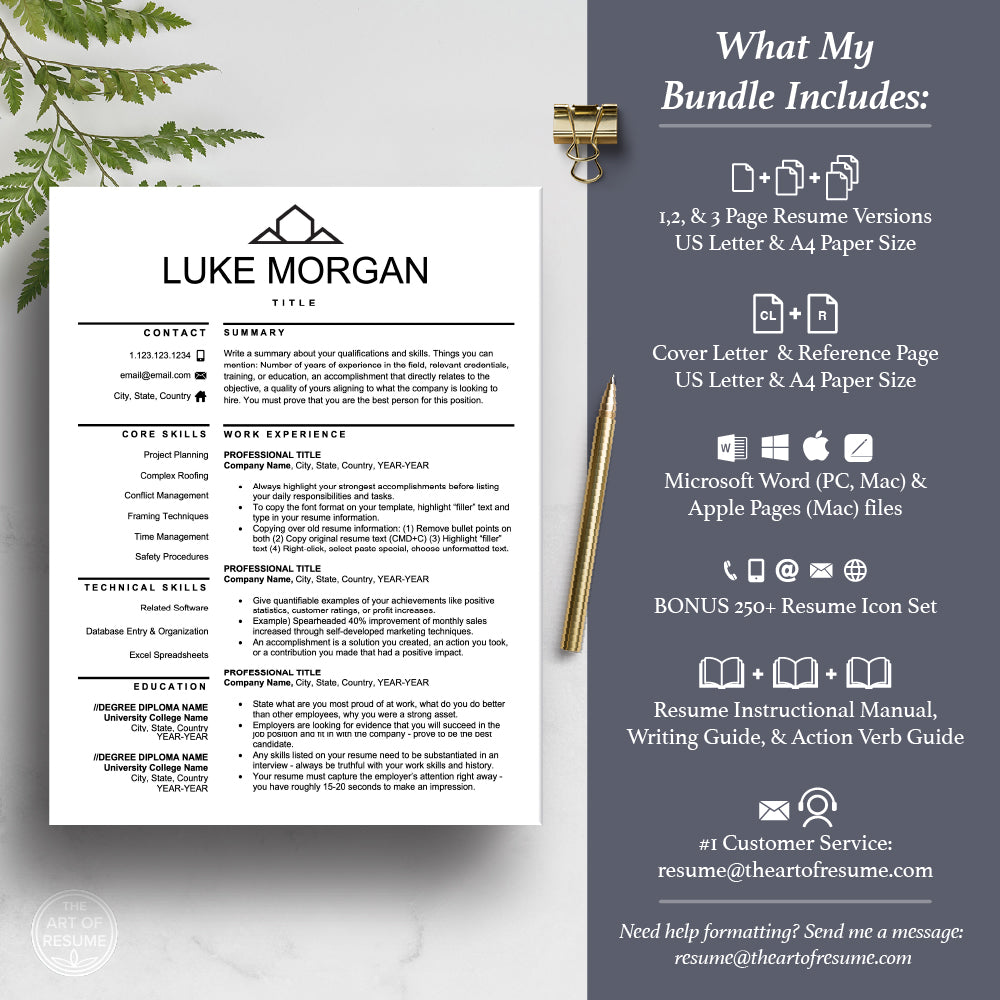 The Art of Resume | Construction, Architect, Real Estate Agent, Realtor, Interior Designer Resume CV Template Design | What is included