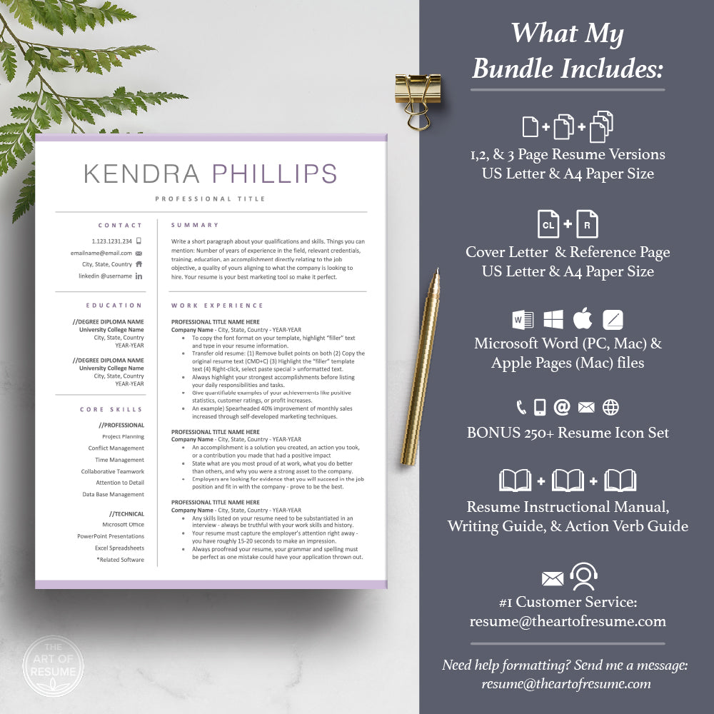 The Art of Resume | Pink Purple Professional Resume Template Design Bundle What is Included
