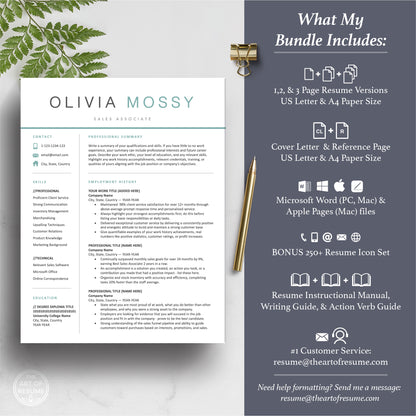 The Art of Resume | Teal Blue Resume Template Design Bundle Download | What is Included