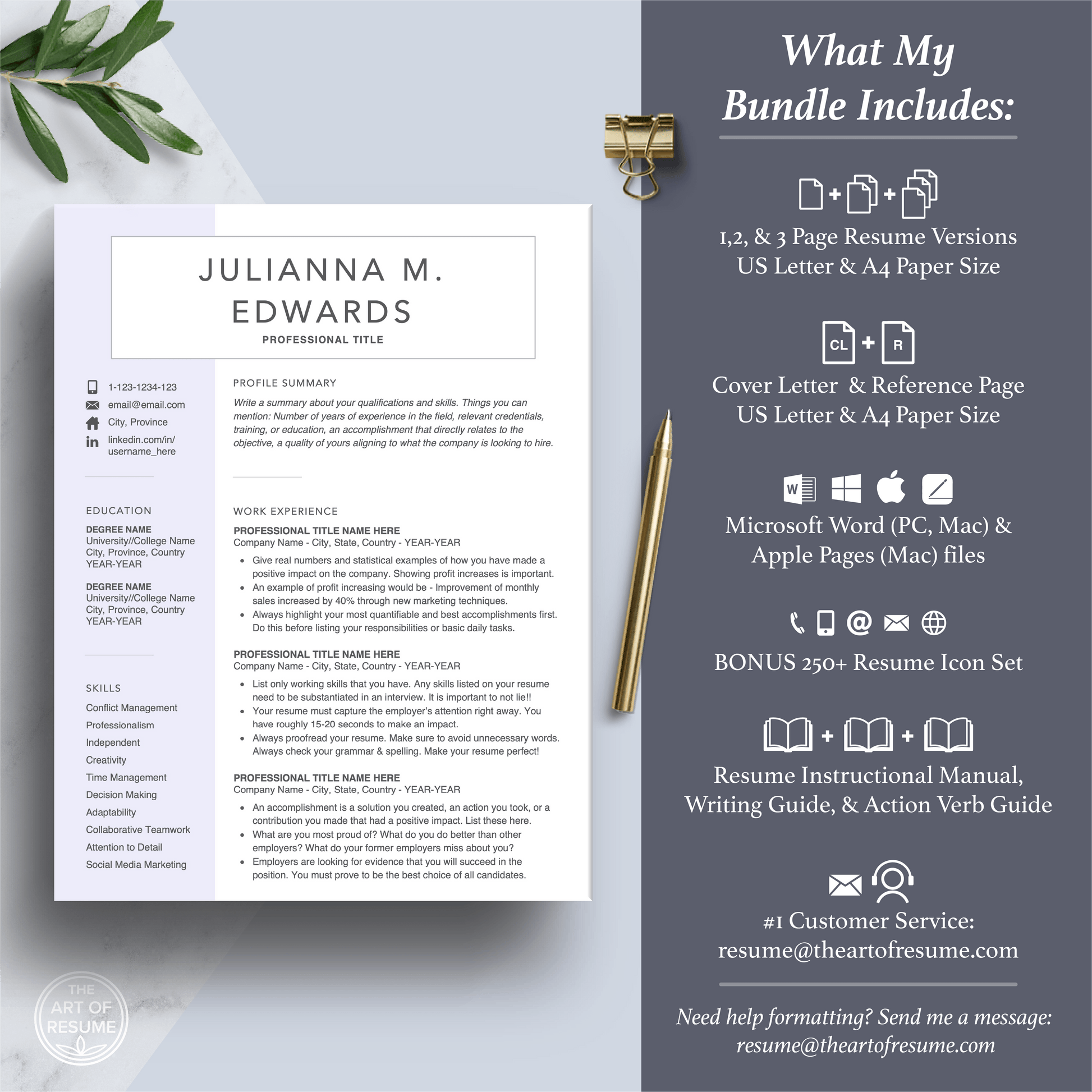 Professional Resume Template | Word & Pages | Free Cover Letter - The Art of Resume
