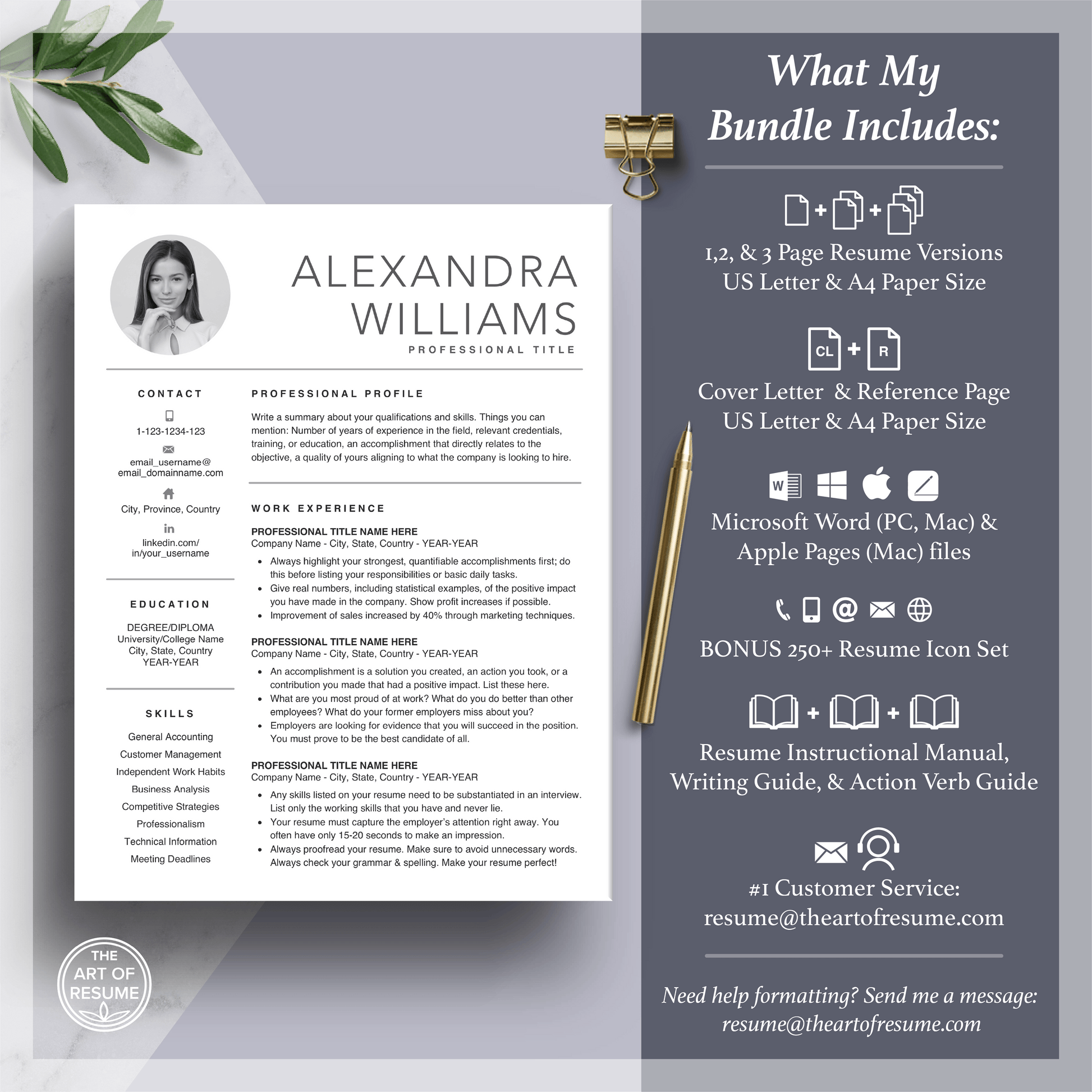 Professional Resume Template Design with Headshot Photo Insert - The Art of Resume