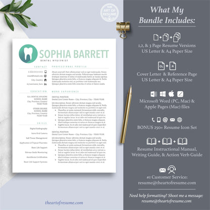 Professional Resume Bundle includes 3 Resume Designs, Cover Letter, Reference Page, Mac, PC, A4 & US size, The Art of Resume Writing Guide, Resume Instructional Manual, Action Verb Guides, Best Customer Service, Free 250 Resume Icons