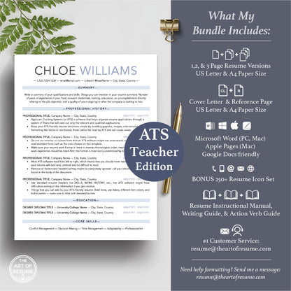 The Art of Resume Templates | ATS-Friendly Resume CV Template Maker 3, Cover Letter, Reference Page, Mac, PC, A4 Paper, US size, Microsoft Word. Apple Pages, Google Docs, Chromebook