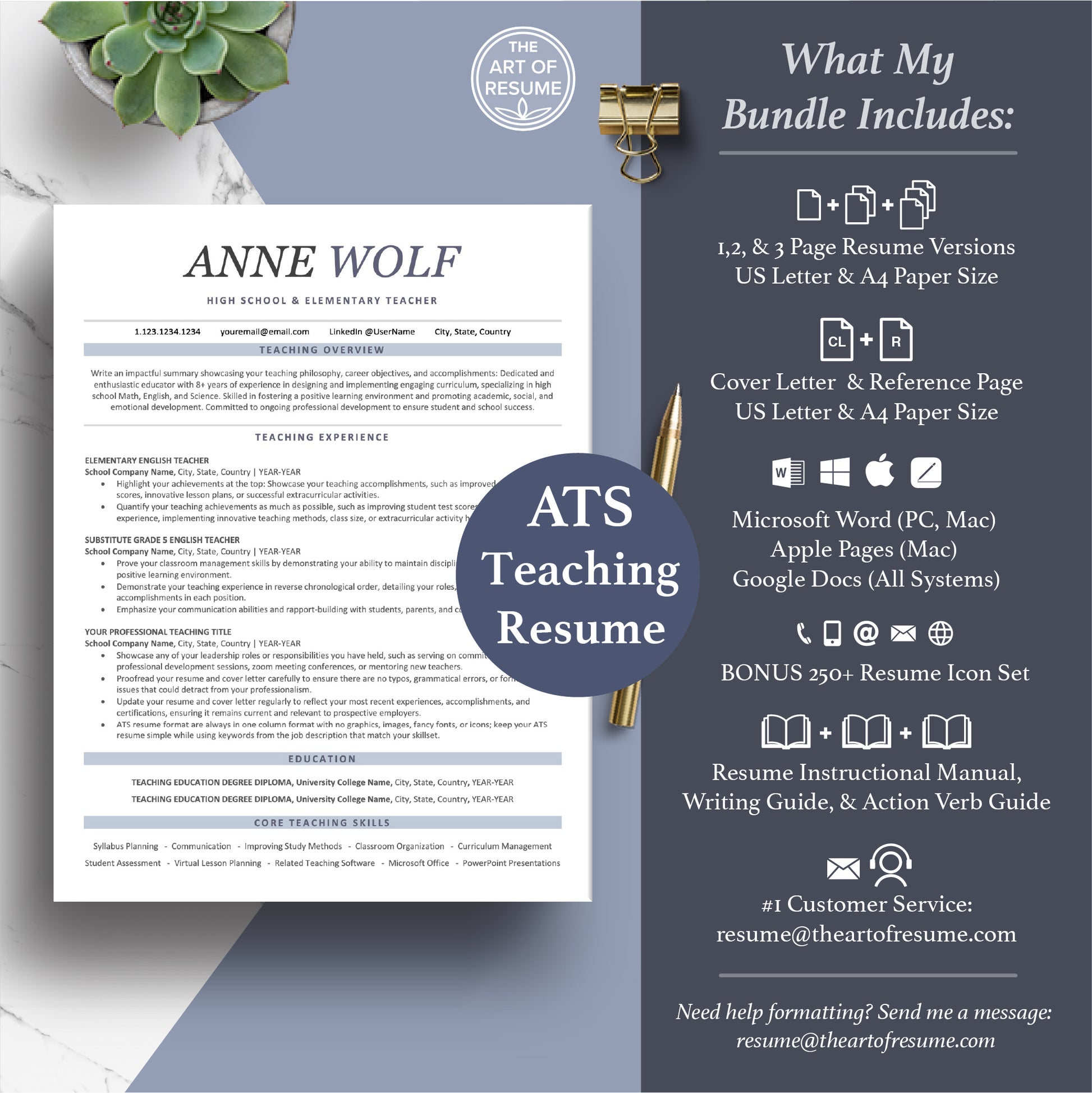 The Art of Resume Templates | One Page Professional ATS friendly teacher Resume CV Design Template Maker | Curriculum Vitae