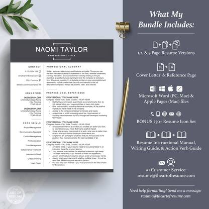 Professional Resume Template | Free Resume Writing Guide Included - The Art of Resume