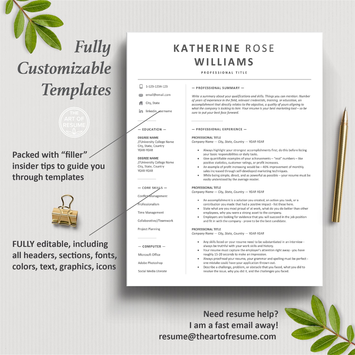 The Art of Resume Templates | One Page Professional Modern Simple Resume CV Design Template Maker | Curriculum Vitae
