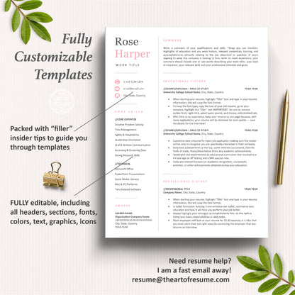 The Art of Resume Templates | One Page Professional Modern Pink Resume CV Design Template Maker | Curriculum Vitae