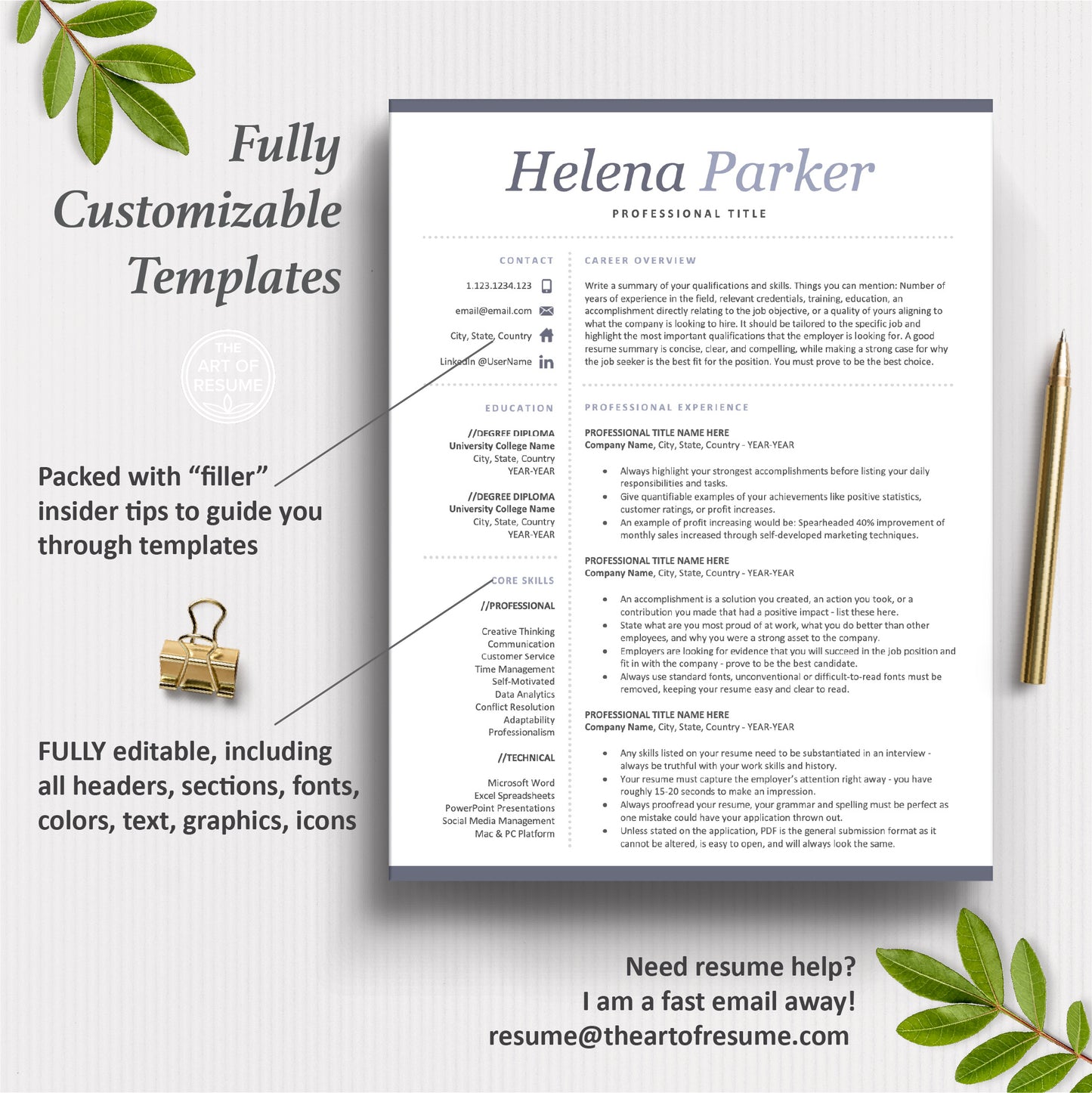 The Art of Resume Templates | One Page Simple Modern Resume CV Design Template Maker | Curriculum Vitae
