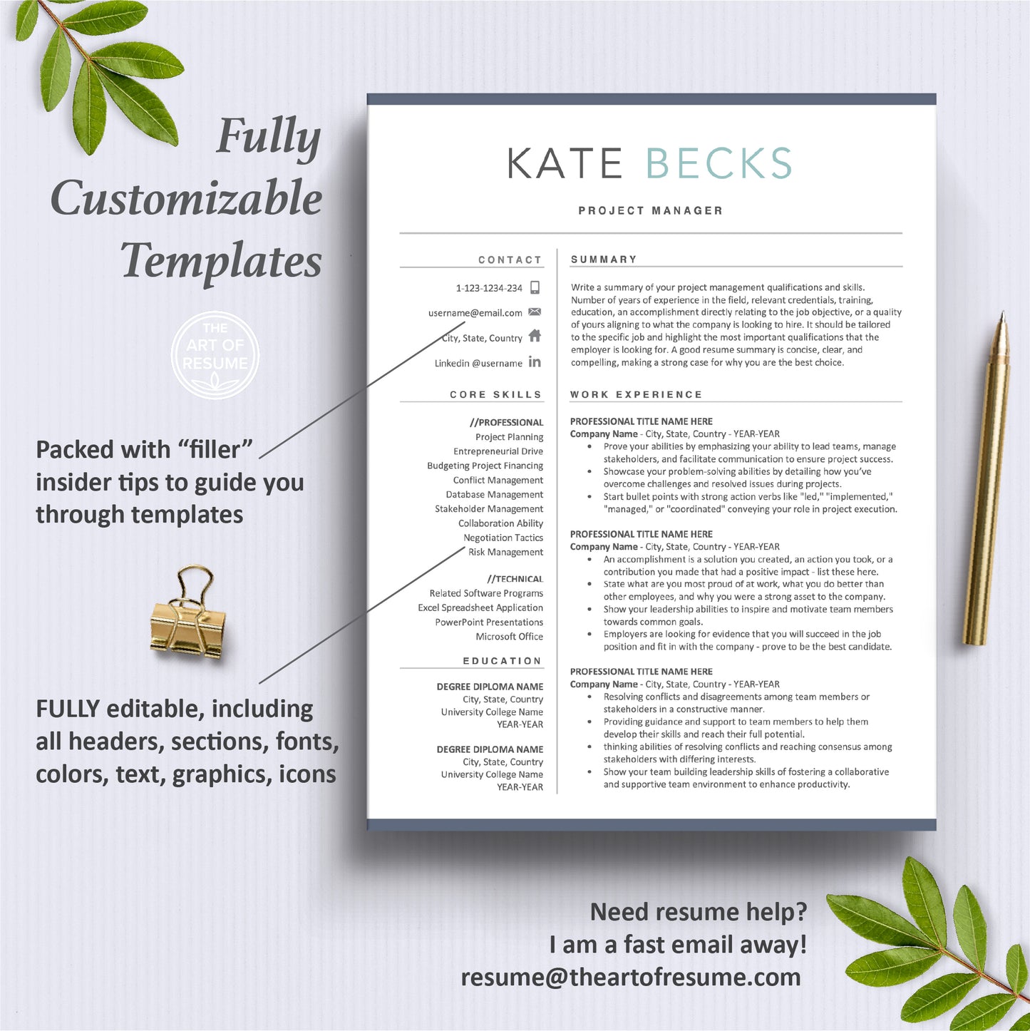 The Art of Resume Templates | One Page Professional Modern Resume CV Design Template Maker | Curriculum Vitae
