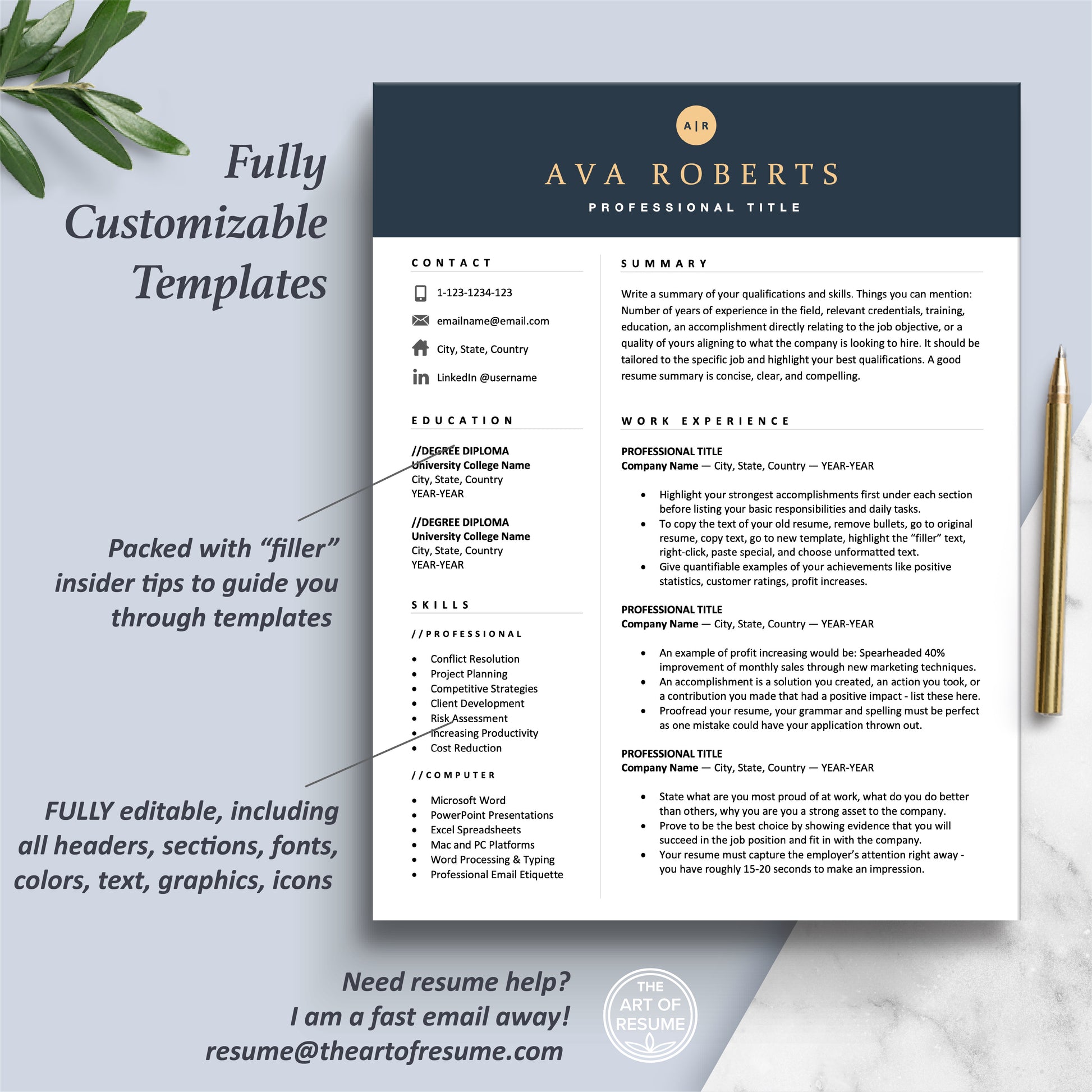 The Art of Resume Templates | One-Page Professional Resume CV Design Template Maker | Curriculum Vitae