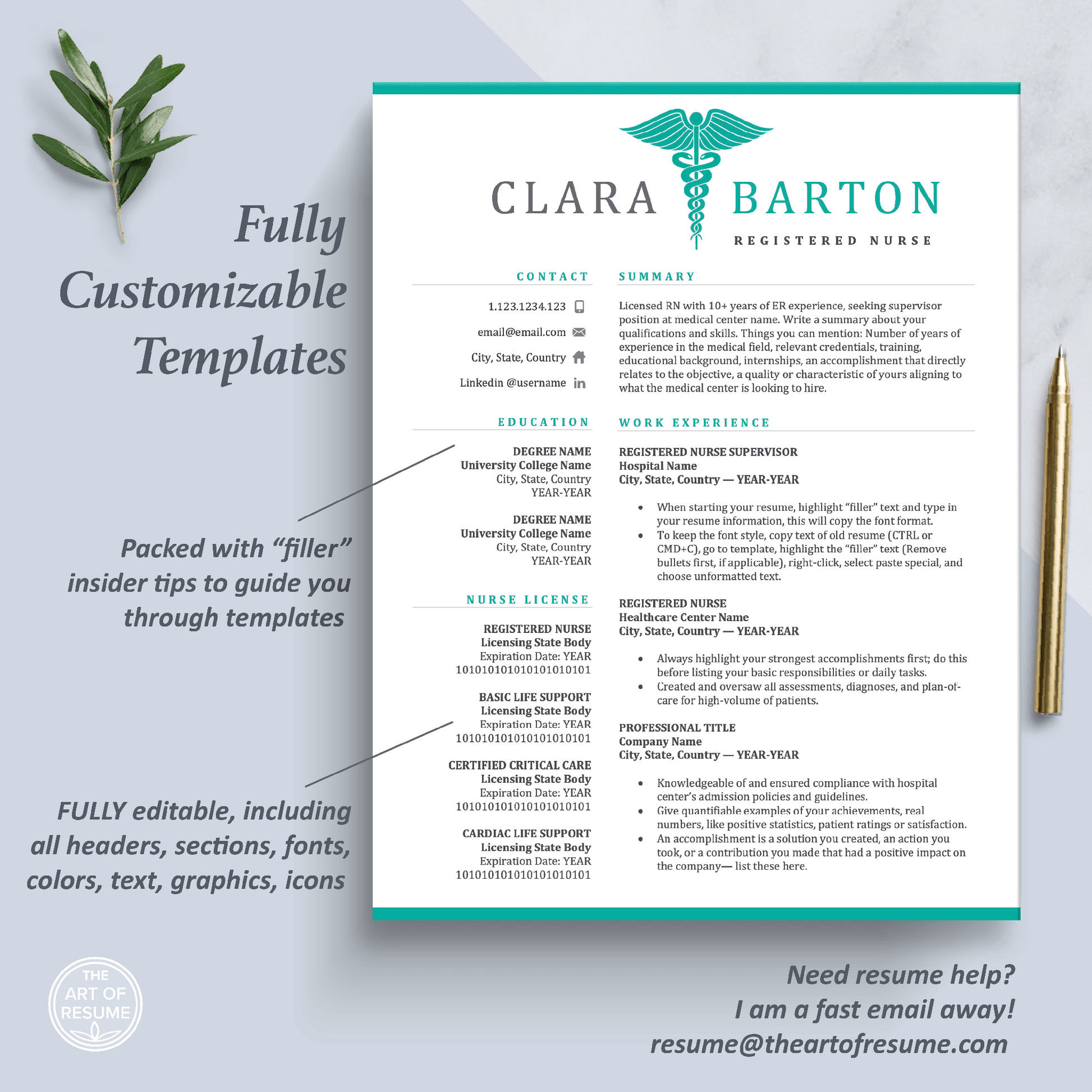 The Art of Resume Templates | One Page Professional Nurse Doctor Medical Resume CV Design Template Maker | Curriculum Vitae