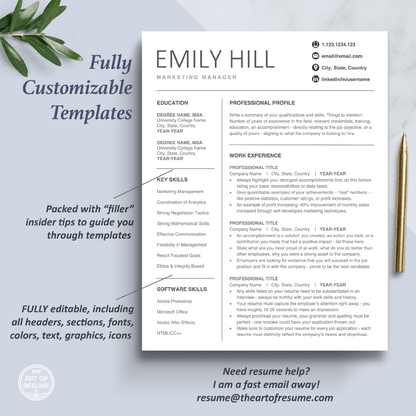 One-Page Simple Resume Design Template Bundle, Instant Download Bundle for Google Docs, Apple Pages, Microsoft Word, Mac and PC