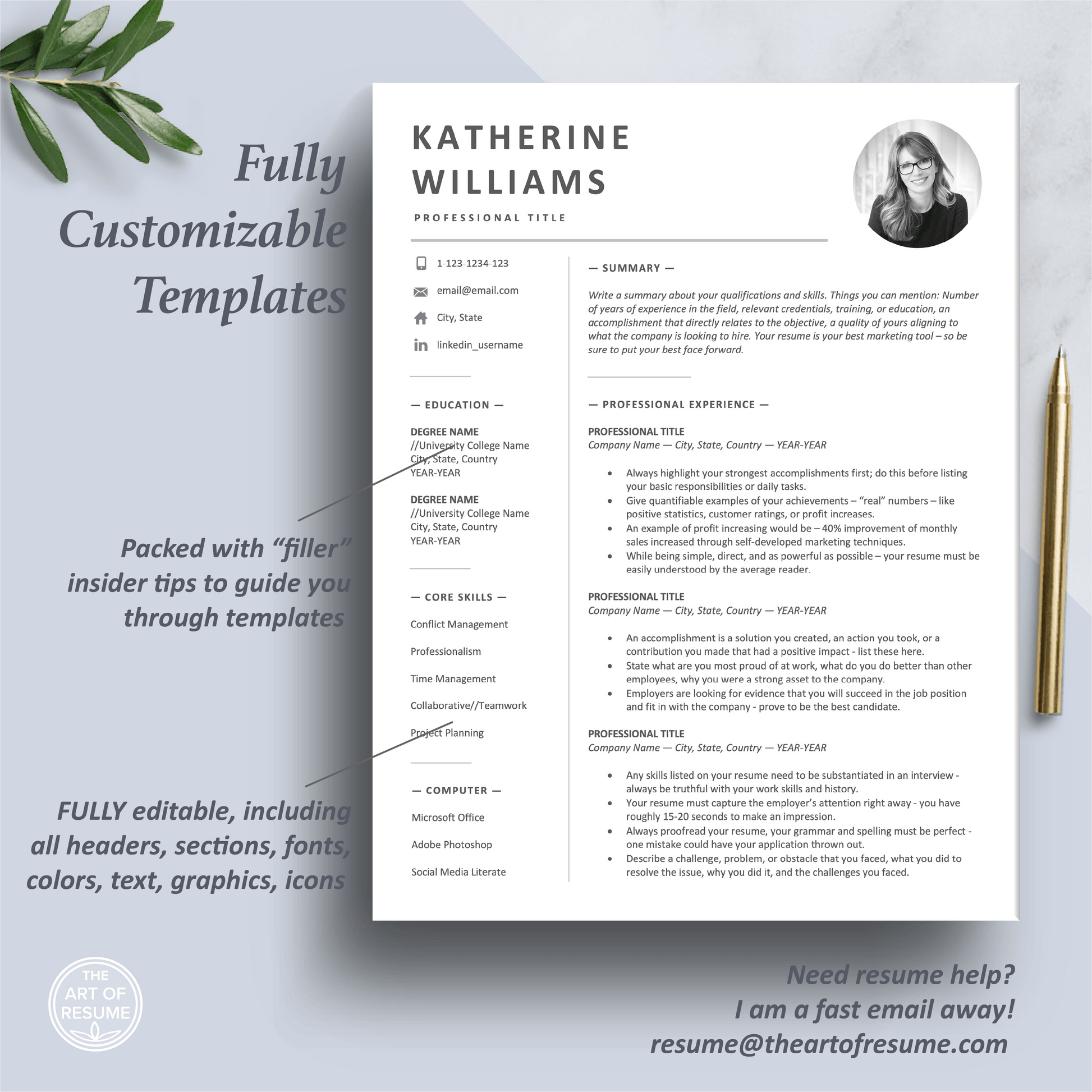 The Art of Resume | Professional Resume with Photo Template | One Page Resume Format