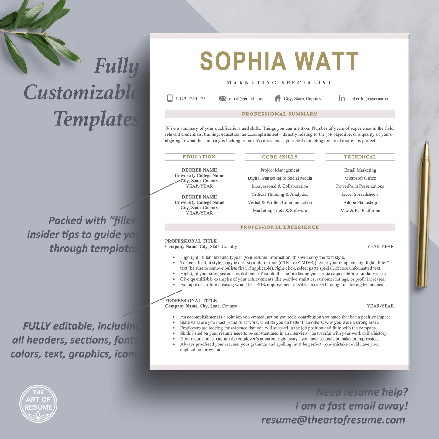 The Art of Resume | Pink Resume Template Design Bundle | One Page Resume Format