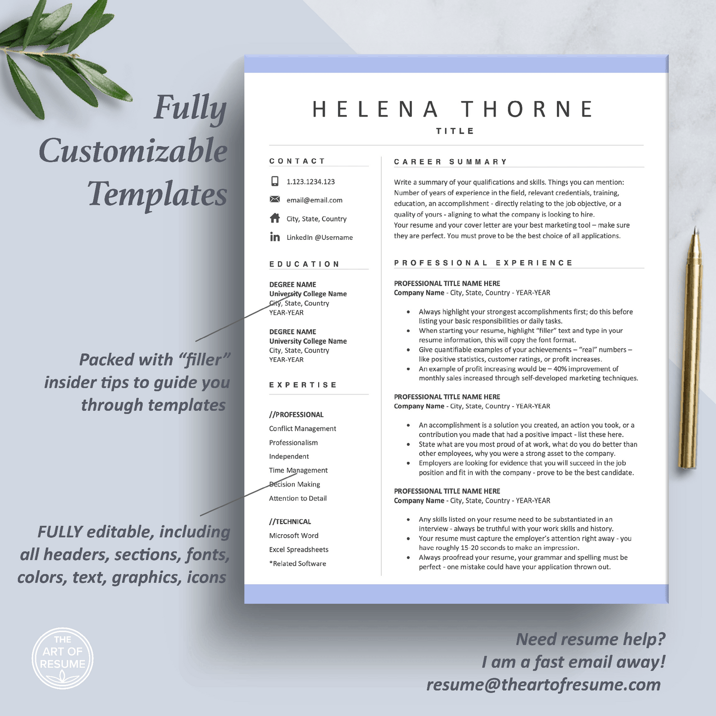 The Art of Resume Templates | One Page Professional Resume CV Design Template Maker | Curriculum Vitae
