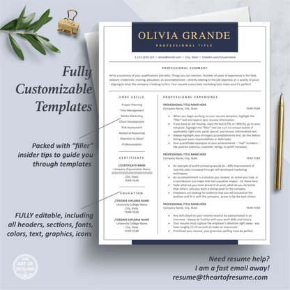 The Art of Resume Templates | One Page Professional Navy Resume CV Design Template Maker | Curriculum Vitae