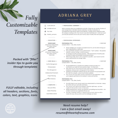 The Art of Resume Templates | One-Page Executive CEO C-Suite Level Navy Blue Resume CV Design Template  Maker | Curriculum Vitae