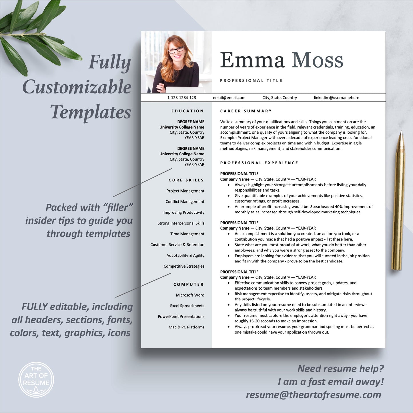 The Art of Resume Templates | One Page Executive C Suite Level Resume CV Design Template Maker | Curriculum Vitae