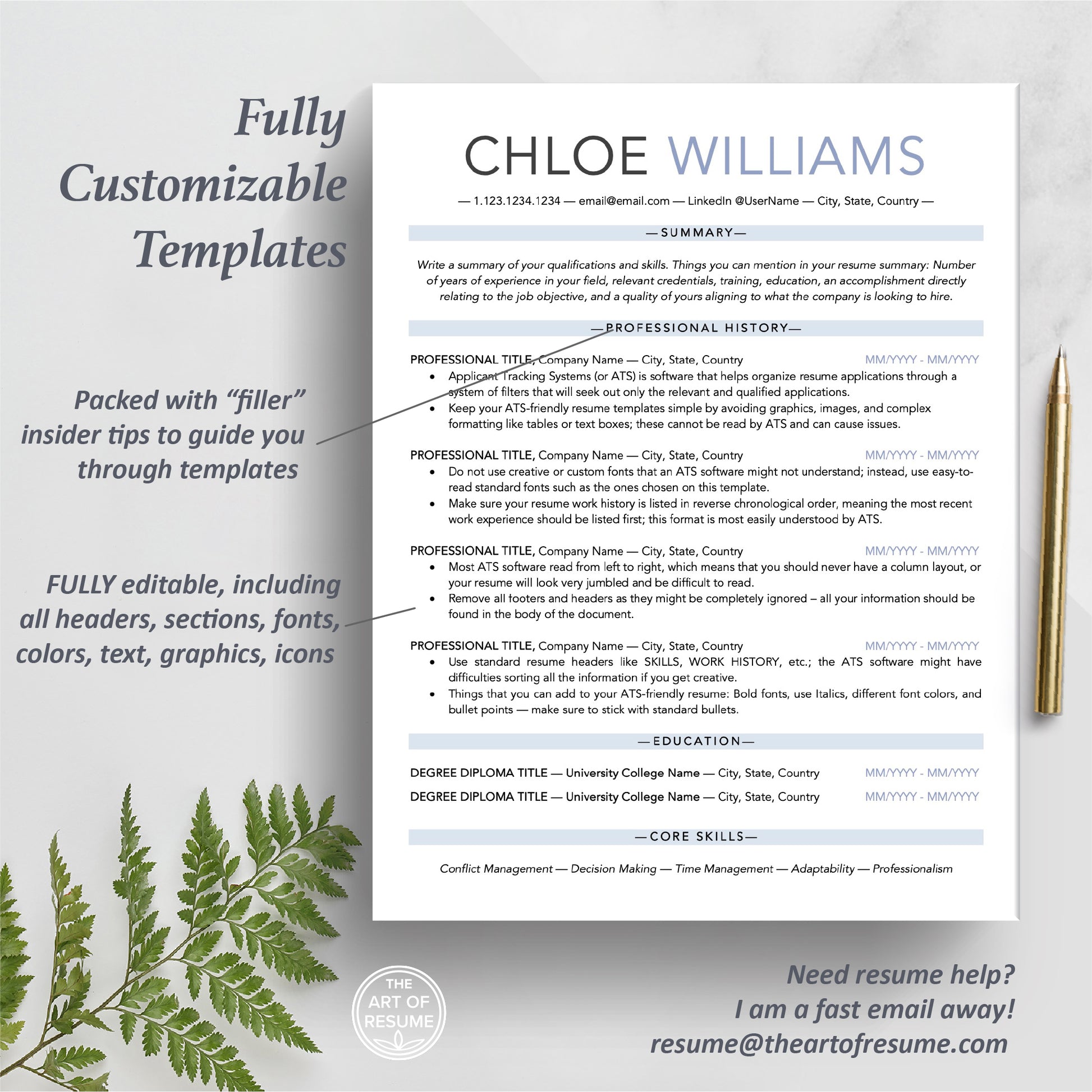 The Art of Resume Templates | One Page ATS-Friendly Resume CV Design Template Maker | Curriculum Vitae
