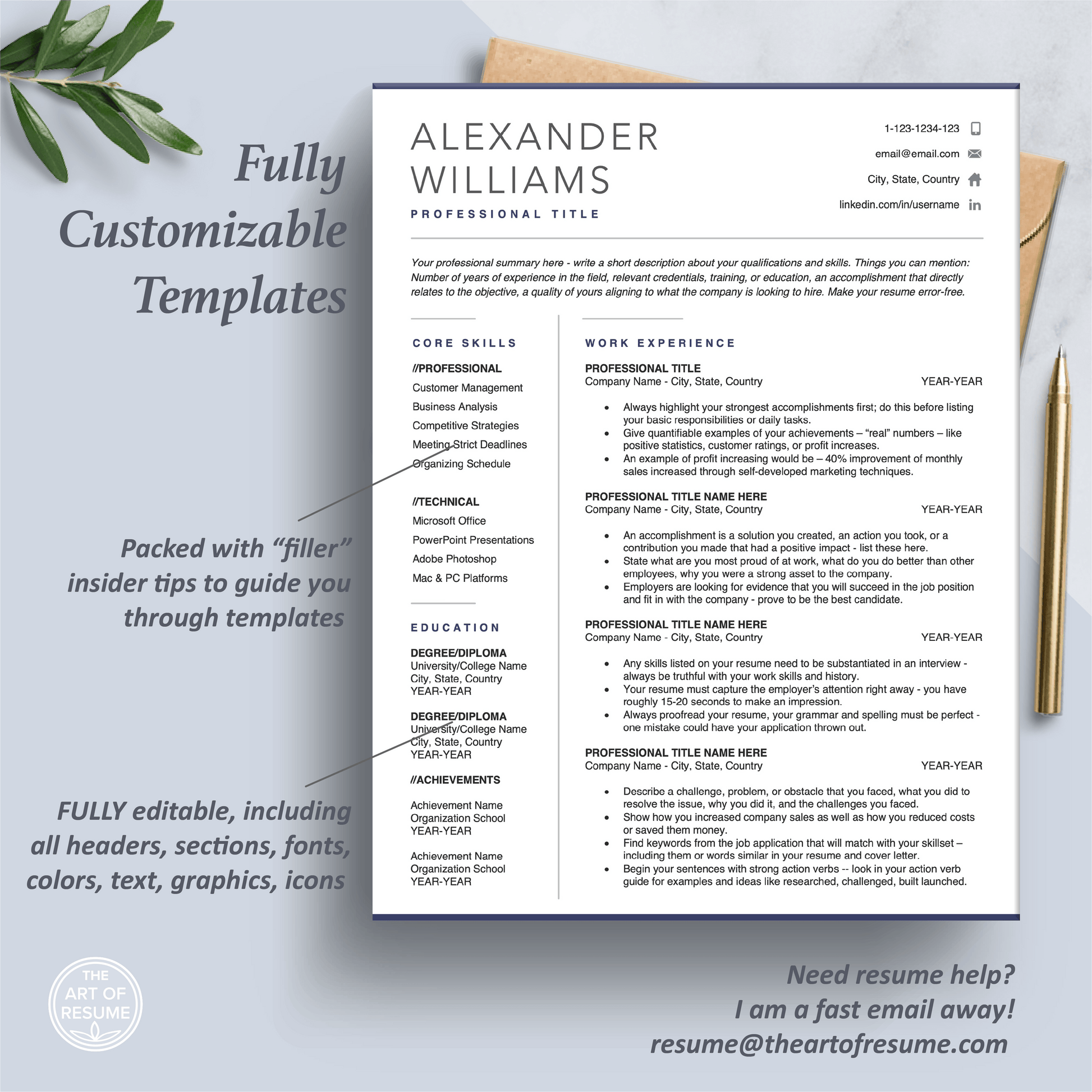 The Art of Resume Templates | One Page Professional Simple Resume CV Design Template Maker | Curriculum Vitae