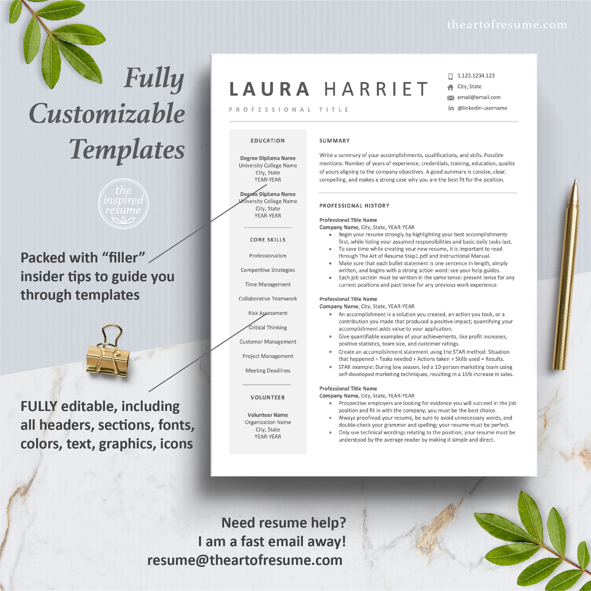 The Art of Resume Templates | One Page Simple Modern Resume CV Design Template Maker | Curriculum Vitae for Google Docs, Apple Mac Pages, Microsoft Word, Mac, PC